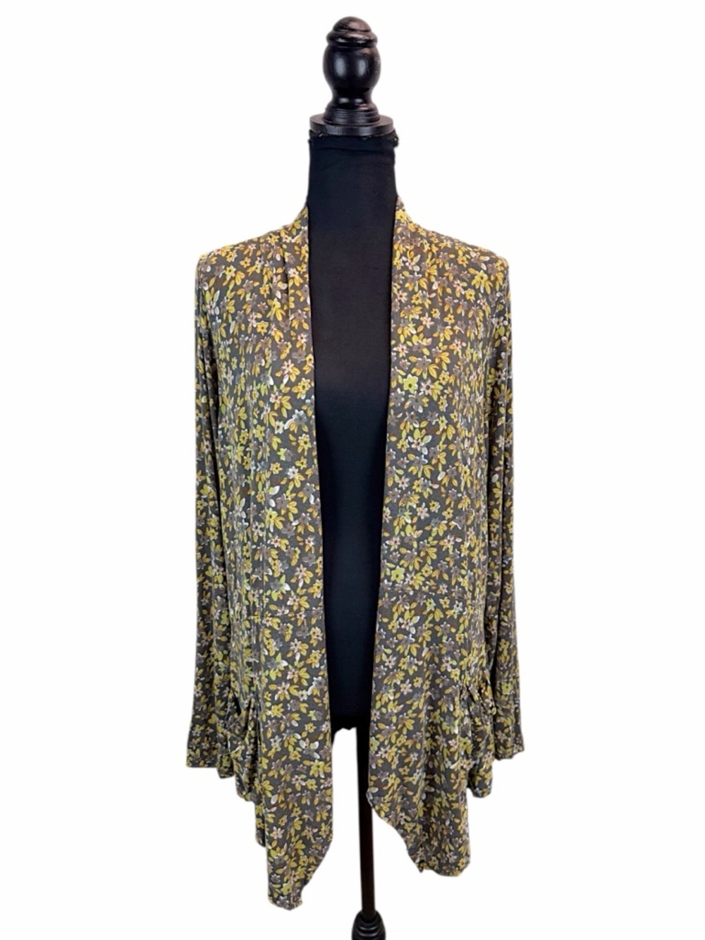 LOGO Lori Goldstein Floral Open Cardigan Boho Draped Duster Large